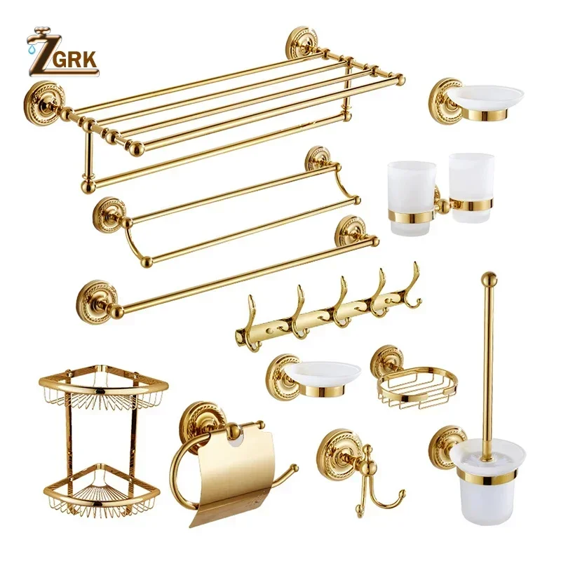 ZGRK Gold Bathroom Accessories Bath Brass Soap Dish Set Toilet Life Bathroom Rack Paper Holder Appliance
