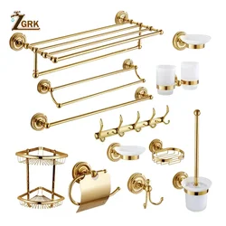 ZGRK Gold Bathroom Accessories Bath Brass Soap Dish Set Toilet Life Bathroom Rack Paper Holder Bathroom Appliance