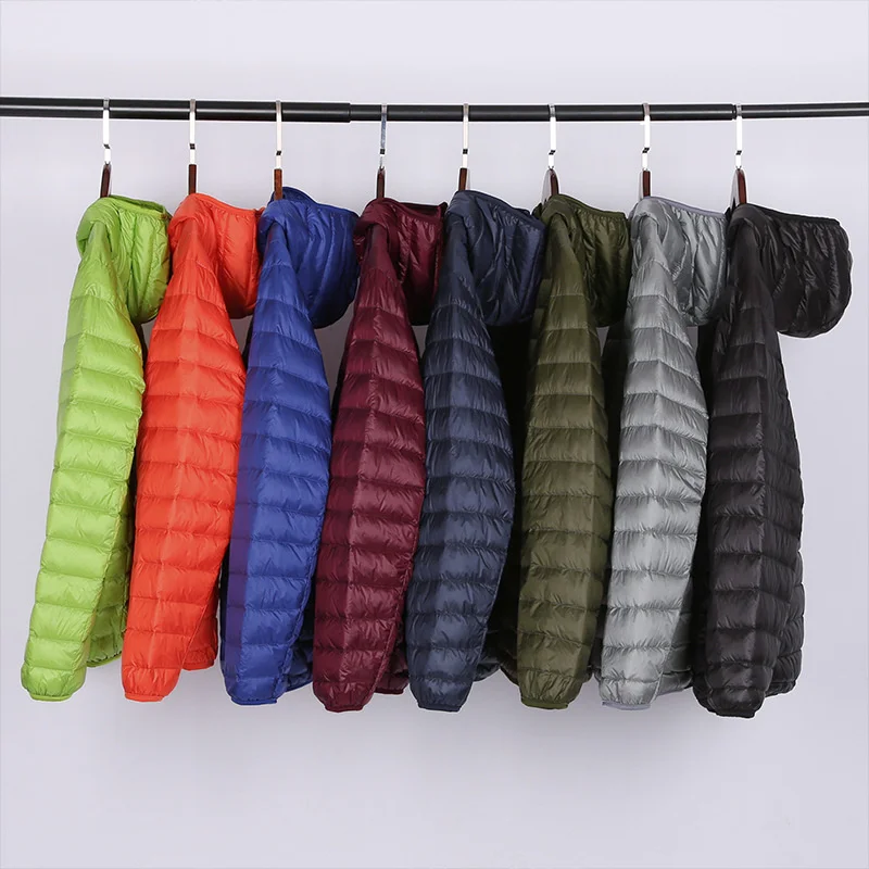 

Men's White Duck Down Hooded Down Jacket Fashion Casual Winter Portable Thin and Light Warm Coat Male Brand Clothes 7 Colors