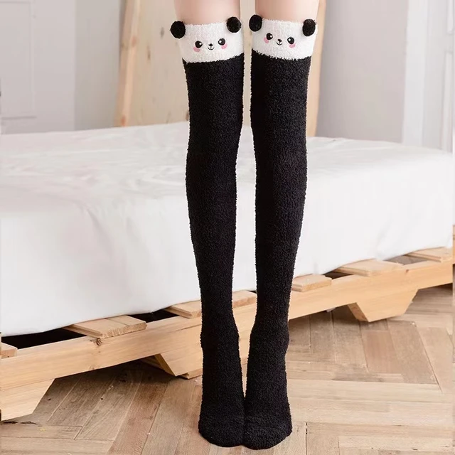 Calcetines térmicos de felpa para mujer, medias mullidas con bordado de  pata de gato, algodón grueso, dibujos animados para dormir - AliExpress