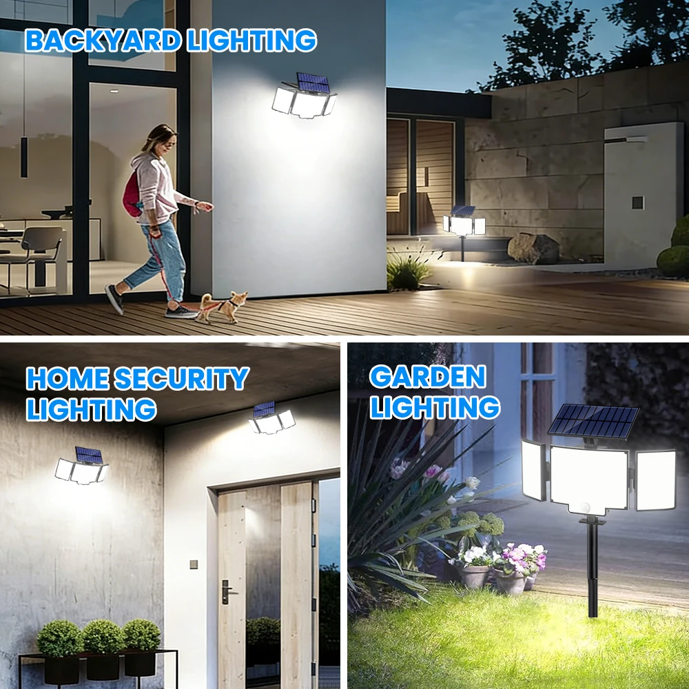 348 LED 야외 태양광 조명 3가지 작동 모드 초고휘도 모션 센서 야외 IP65 방수 투광 벽 보안등 마당 조명