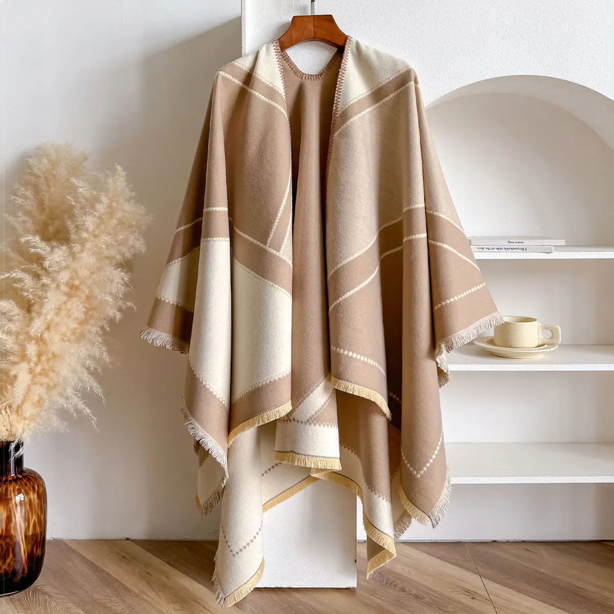 Women Autumn Winter Large Scarf for Female European and American Imitation Cashmere Thickened Air-conditioned Room Shawl Cloak