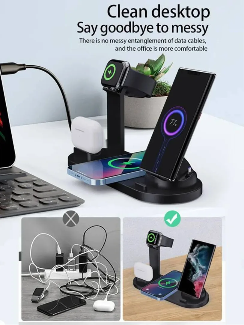 Drahtloser Ladeständer für iPhone 17 16 15 14 13 12 11 XR Pro Max Samsung Xiaomi 17 Ladegerät Air-Pods Pro Schnellladestation – Detail 5