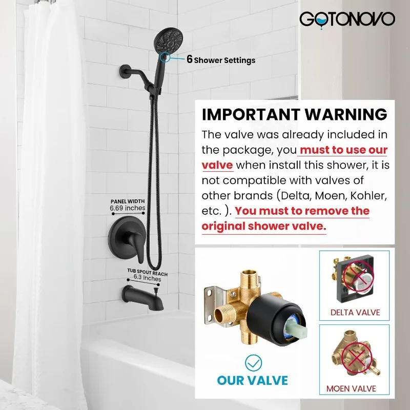 2025   Bathroom Shower Head Kit High    Spray Shower Trim Kit Valve Included Shower Head and Handle Set Matte Black 3