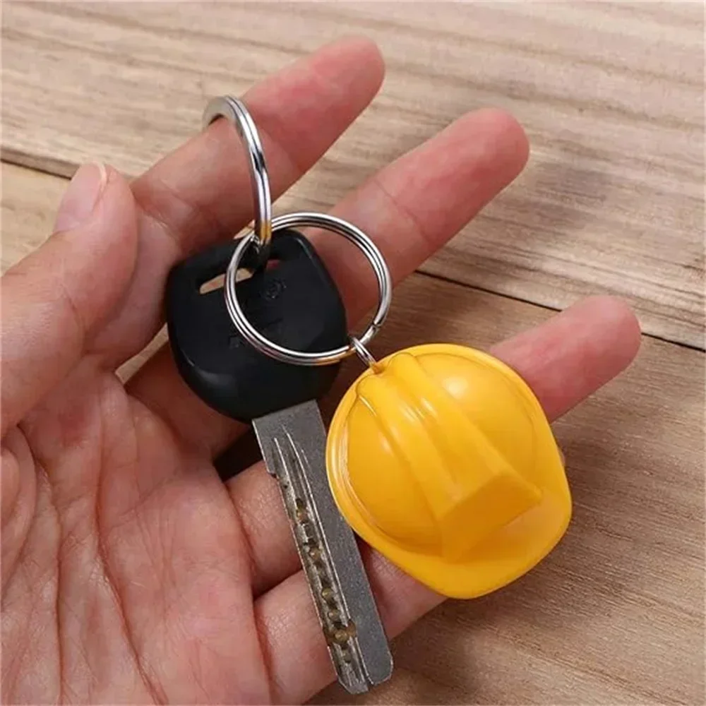3D Hard Hat Keychain - Plastic Safety Helmet Key Ring, Yellow Or White, Decorative Gift