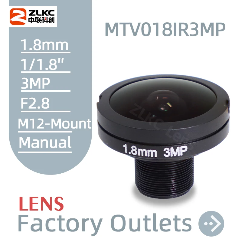 ZLKC Fisheye Lens 4K 1.8mm Focus CCTV Lens for IMX178 IMX226 Camera HD 1/1.8 Inch Format Sensor M12 Mount 3MP House Security