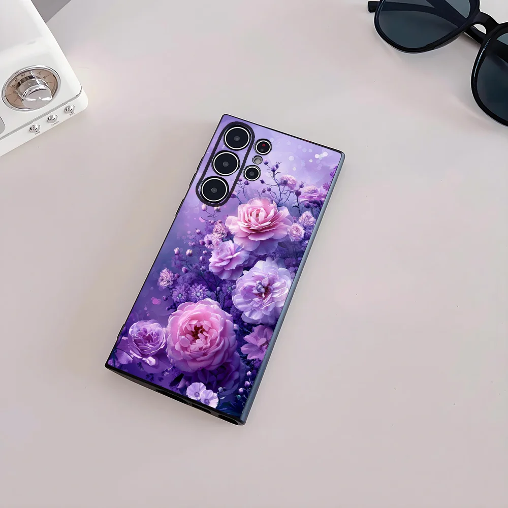 Elegant Pink & Purple Peony Frosted Non-Slip Phone Case