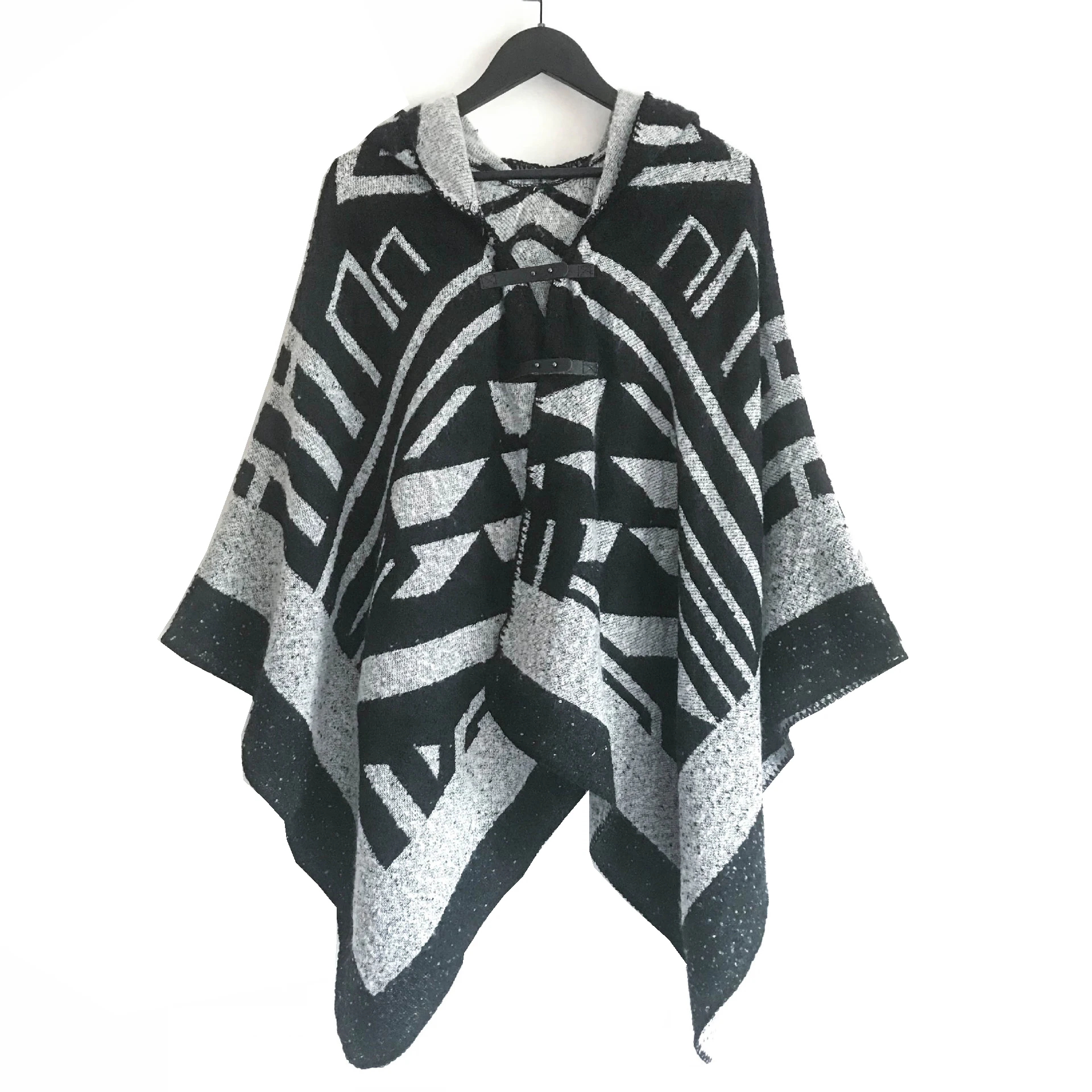 CHENKIO Womens Vintage Boho Knitted Poncho Shawl Cape Button Cardigan with Hood Scarves and Shawls Designer Clothes Women Luxury chenkio women s winter scarf tassel plaid scarf chunky blanket scarves thick large wrap shawl luxury scarf women designer scarf