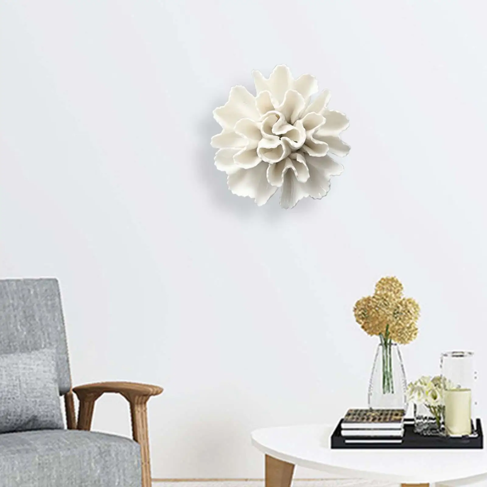 ALYCASO Handmade Ceramic Flower Wall Decor - White Lotus Rose Art, 5.9 Inch, For Living Room, Bedroom, Hallway - View #2