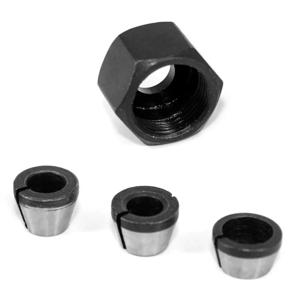 너트 라우터 비트가있는 6pcs 콜렛 척 어댑터 6/6.35/8mm 트리머 콜렛 척 헤드 조각 기계 전기 밀링 커터