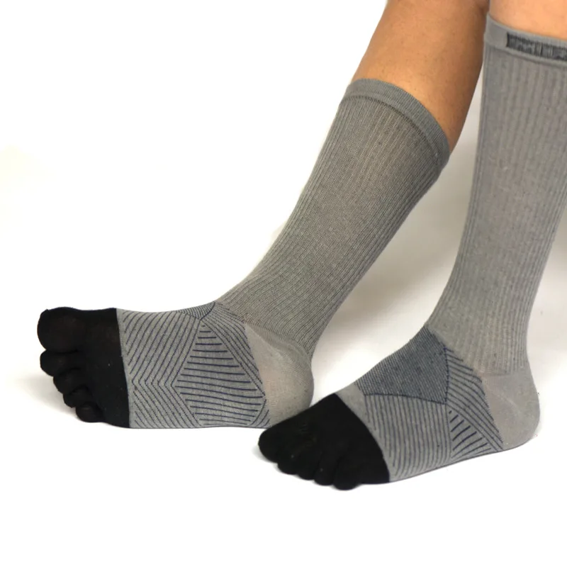 3 Pairs Long Mans Five Finger Compression Socks Combed Cotton Mesh Breathable Sport Tennis Bike Basketball Running Socks 5 Toes