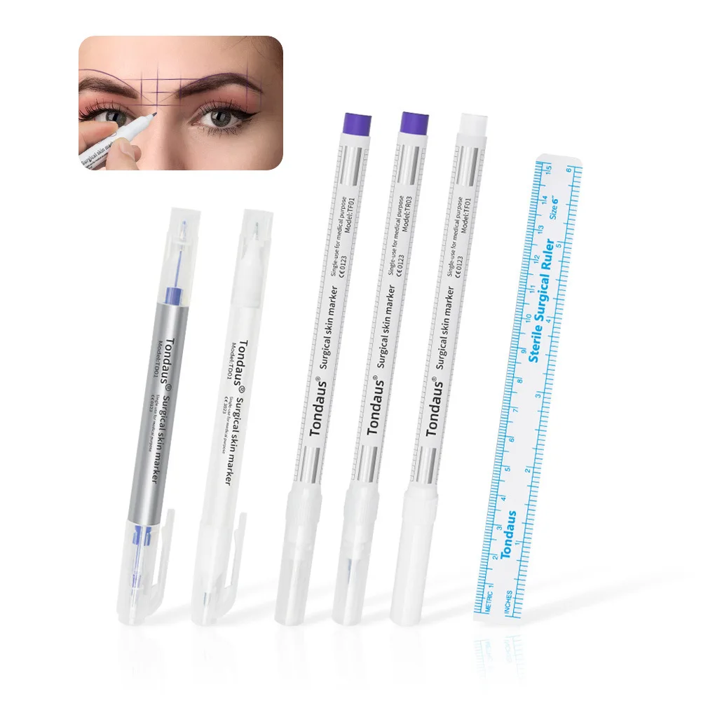 Korean Tattoo Sterile Embroidery Marking Pen Surgical Eyebrow Mark Pen Waterproof White Floating Lip Line Positioning Pencil metal eyebrow positioning semi permanent line ruler horizontal marking arcuate ruler microblading level eyebrow tattoo brow rule