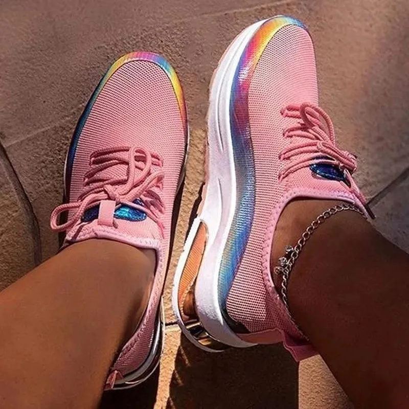 Zapatillas deportivas coloridas para mujer, zapatos vulcanizados con cordones, informales, cómodos, planos, para caminar, a la moda, 2022