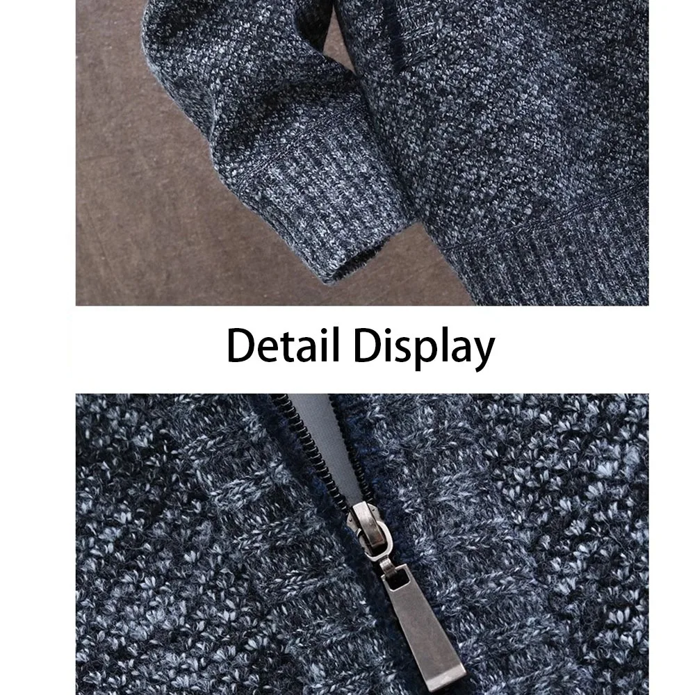 Knitted Cardigan Solid Color Sweater Men Zipper Autumn New Long-sleeved Jacket Warm Fleece Cardigans Jacket 5
