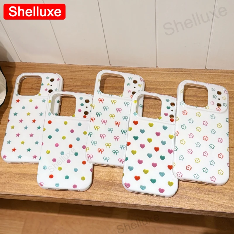 ins-Style Colored Pattern Phone Case Shelluxe For iPhone 17 16 15 14 Pro Max IMD Protector Cases Youth Girls Color Pattern Cover 6