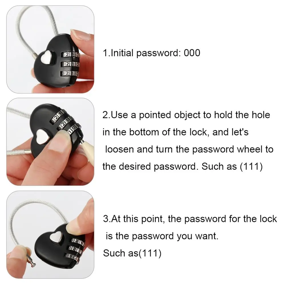 Description Picture 4 of item1Pc Heart Shaped Lock 3 Digit Password Padlock Zinc Alloy Dial Combination Locker Case Supply Travel Suitcase Security Tool