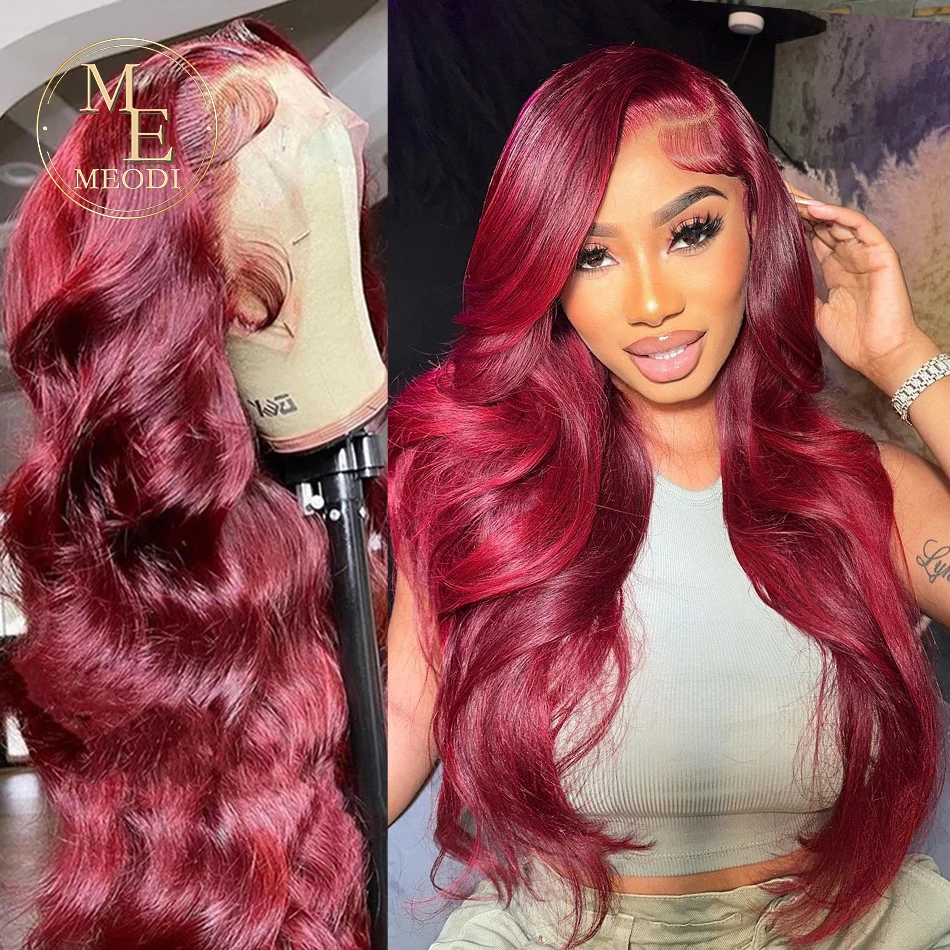 99j Burgundy Glueless Preplucked Human Hair Front Wig 13x6 Hd Lace Frontal Wig 13x4 Lace Colored Body Wave For Women 30 Inch