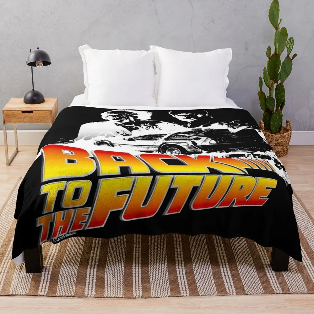 

Back to the Future - DeLorean Fire Tracks, Marty and Doc Stencil Fan Art Throw Blanket anime Blankets