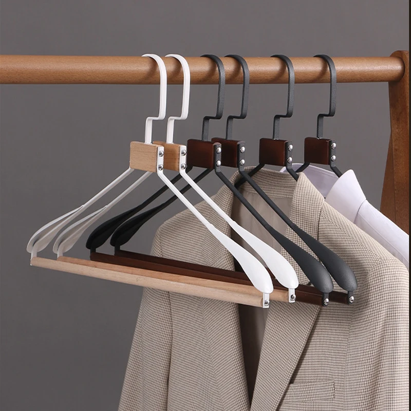 

5pcs Iron Hangers Widen Coat Hanger Wooden Pants Anti-slip Hanging Clotheshorse Wardrobe Organizer Clothes Storage Display Rack