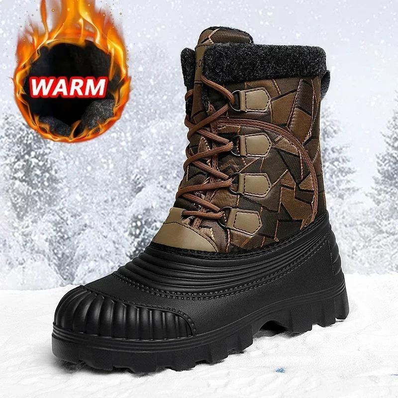 Mid-Calf Camouflage Snow Boots, Botas de pato, Quente, Impermeável, Caça, Trabalho, Ao ar livre, Sapatos Masculinos, Inverno