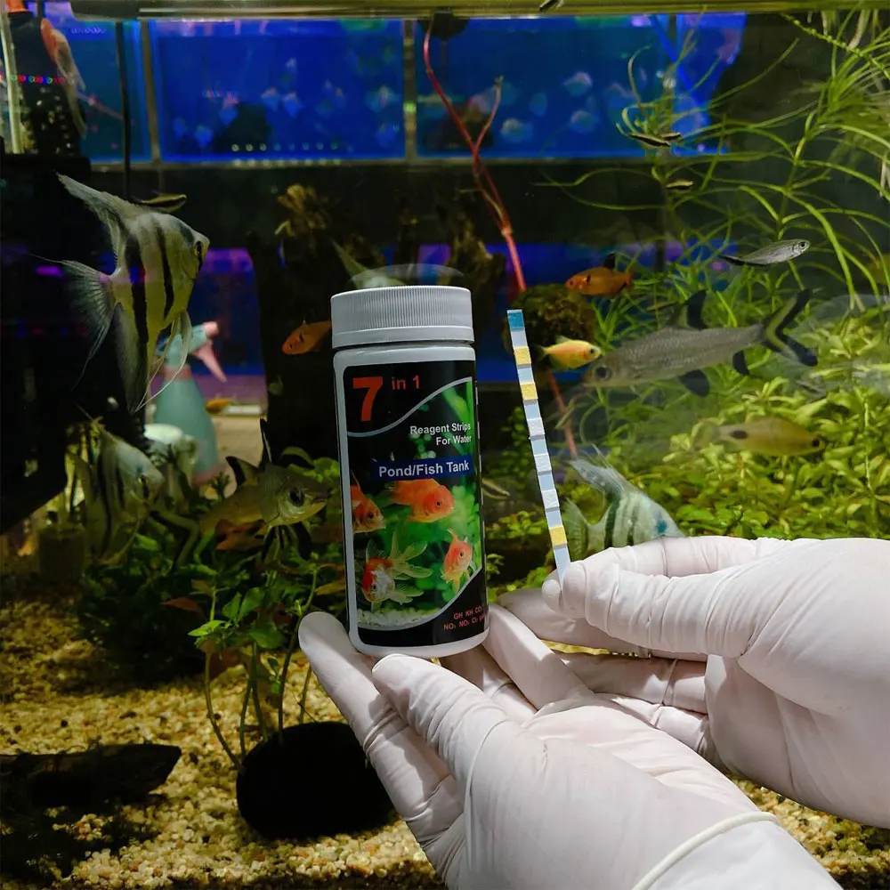 50/100PCS 7 in 1 Aquarium Test Strips Fish Tank Test Set Freshwater Saltwater Aquarium Water to Detect PH Quality