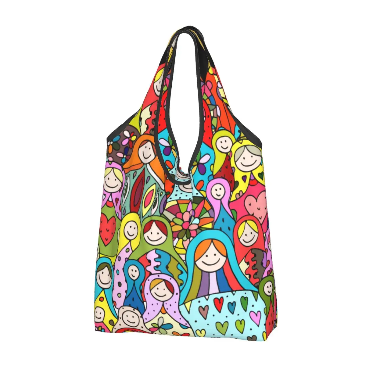 

Kawaii Russian Doll Babushka Matryoshka Shopping Tote Bag Portable Groceries Shopper Shoulder Bag
