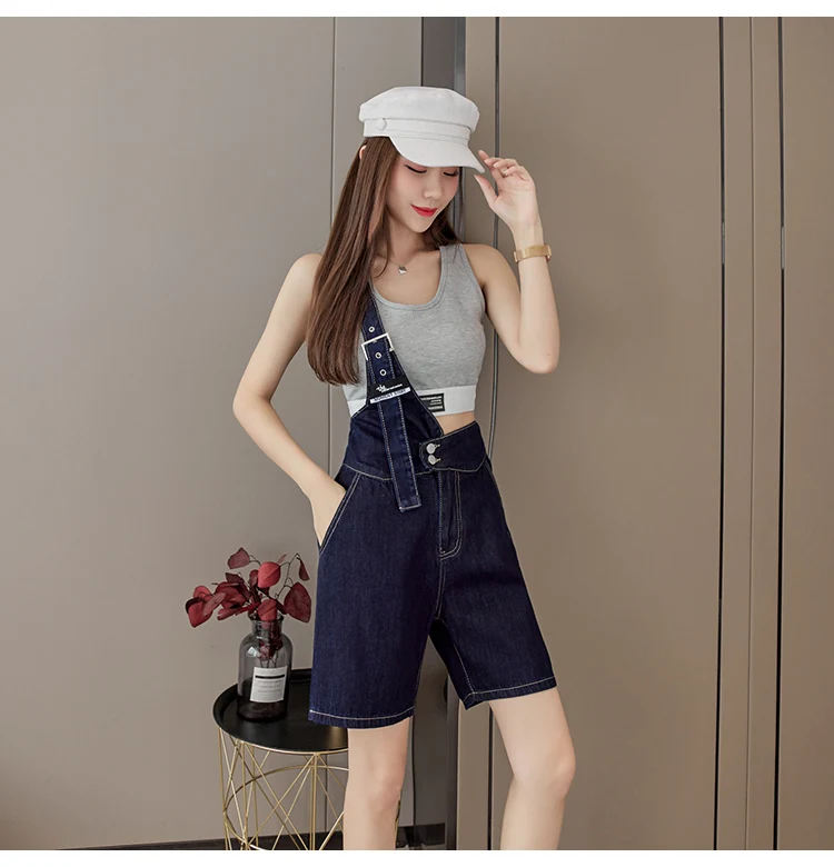 bape shorts Single Strap Design Overalls Korean Teenage Fashion Trends Sexy Denim Clothing Womens White Jeans Booty Shorts Daily Streetwear athletic shorts