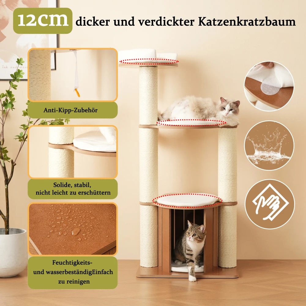 Baumförmiger Katzen-Kletterbaum mit Katzenhöhlen, Abnehmbaren Blättern, Kratzfestem Haustier-Möbelstück zum Verstecken, Spielen und Klettern – Detail 15