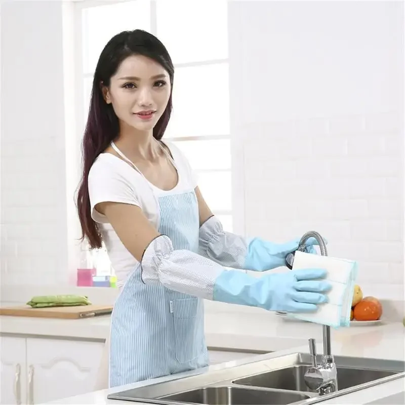 Description Picture 5 of itemWashing Dishwashing Cleaning Rubber Durable Household Long Thickening Women Gloves Sleeve Floral Waterproof Kit