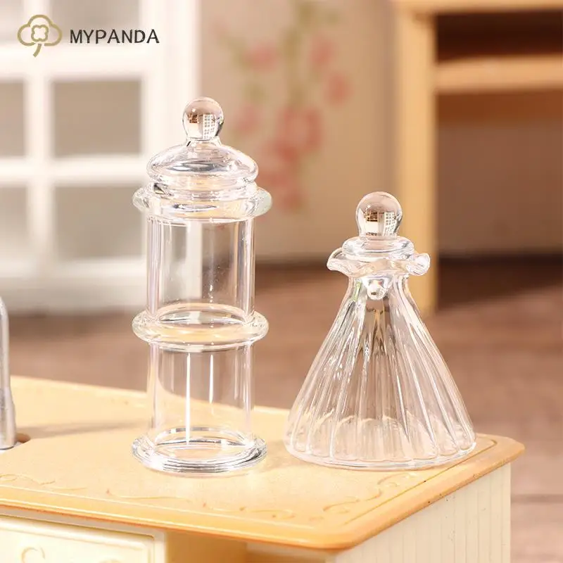 

1:12 миниатюрная прозрачная стеклянная банка для кукольного домика, бутылка для хранения рождественских конфет с крышкой, модель кукольного домика, декоративная игрушка