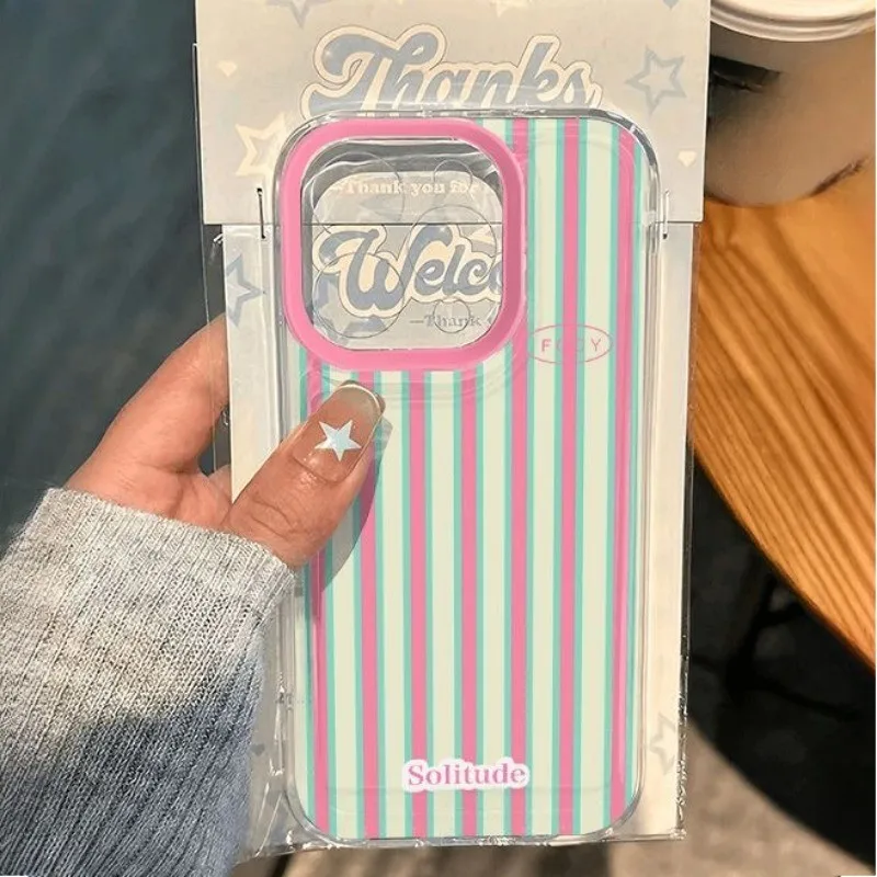Minimalist Pink Blue Striped Clear Soft Phone Case