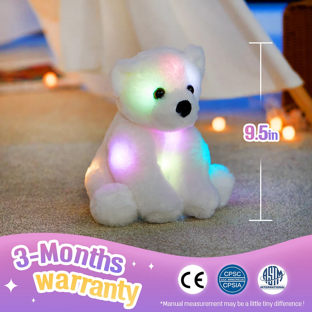 25cm LED Stuffed Animals Plush Floppy Toy Cute Polar Bear Dolls Glowing Gift for Kids Christmas Birthday Festival Occasions