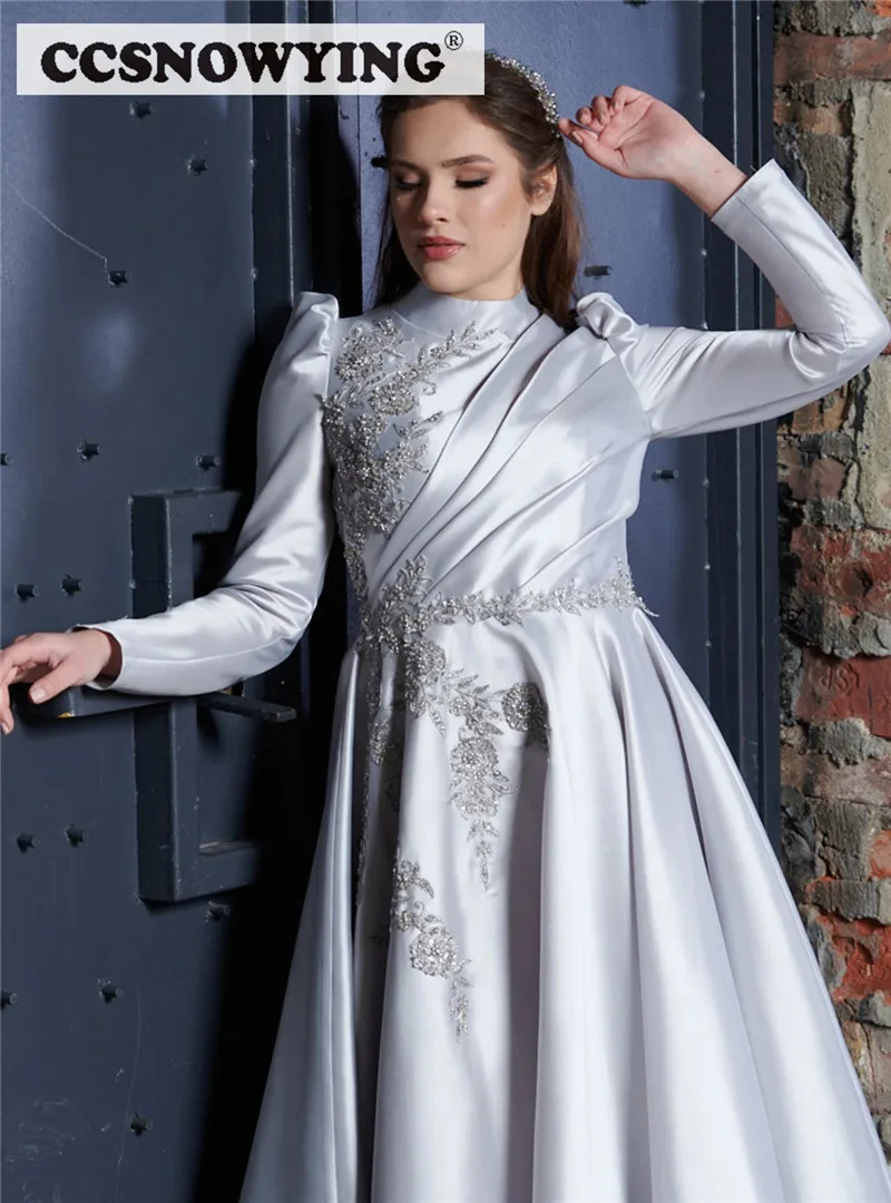 Modest Long Sleeves V-Neck Princess Prom Dress Sequined Aline Party Gown |  MISSHOW – misshow.com