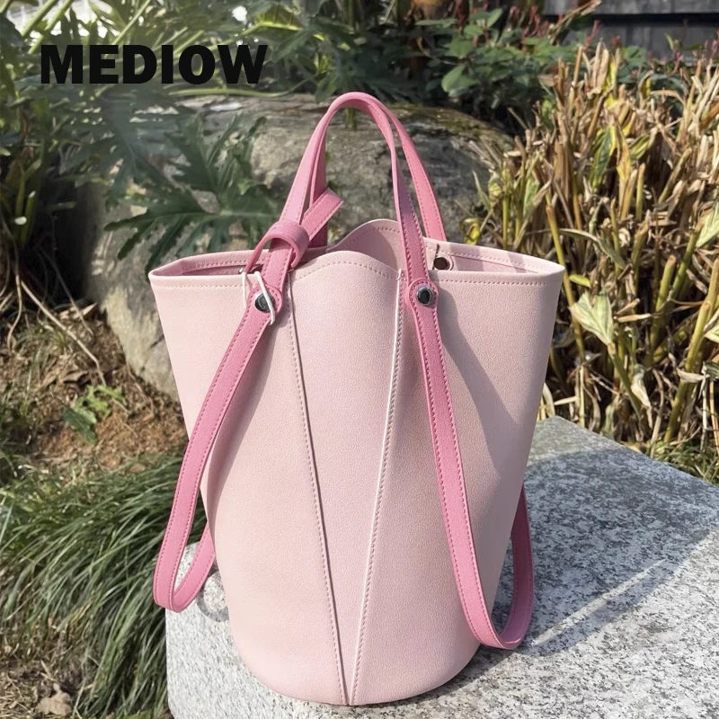 

MEDIOW Korean Casual Bucket Bags For Women Luxury Designer Handbag Purses 2024 New In PU Splicing Design Small Underarm Shoulder