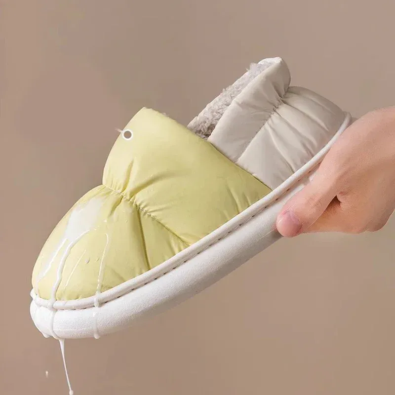 Home Insulation and Thick Soled Confinement Shoes Slippers Cotton for Women in Autumn and Winter with Added Velvet for Indoor