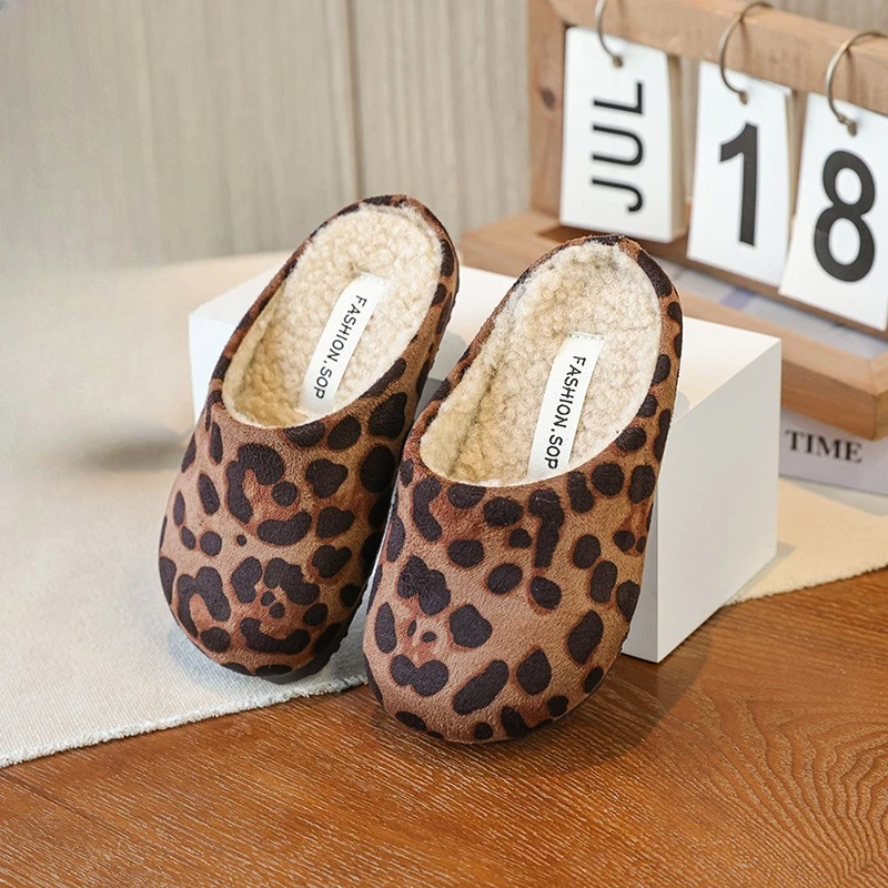 Cotton Kids Slippers Leopard Winter Shoes