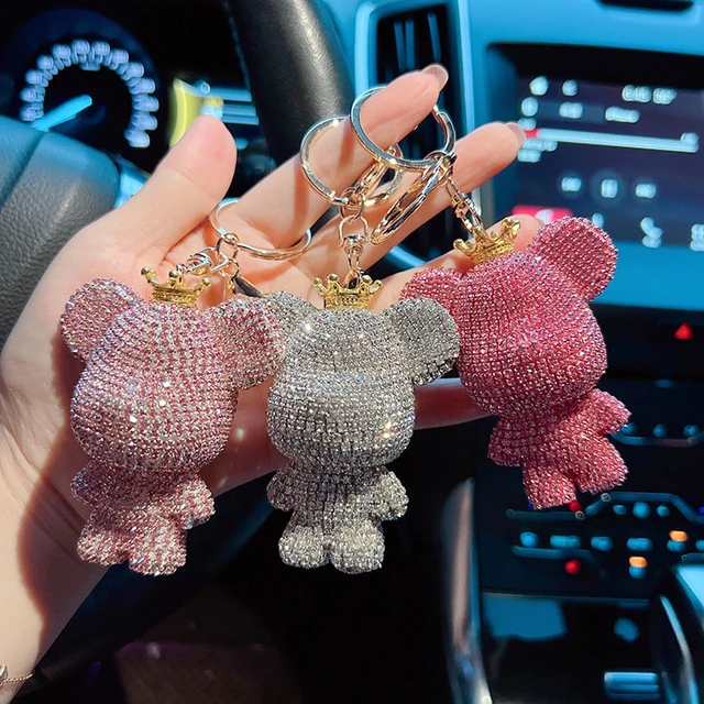 Rhinestone Cartoon Bear Keychain Woman Keyring for Car Key Cute Anime Women  Bag Pendant Luxury Key Holder Chain Lovers Girl Gift