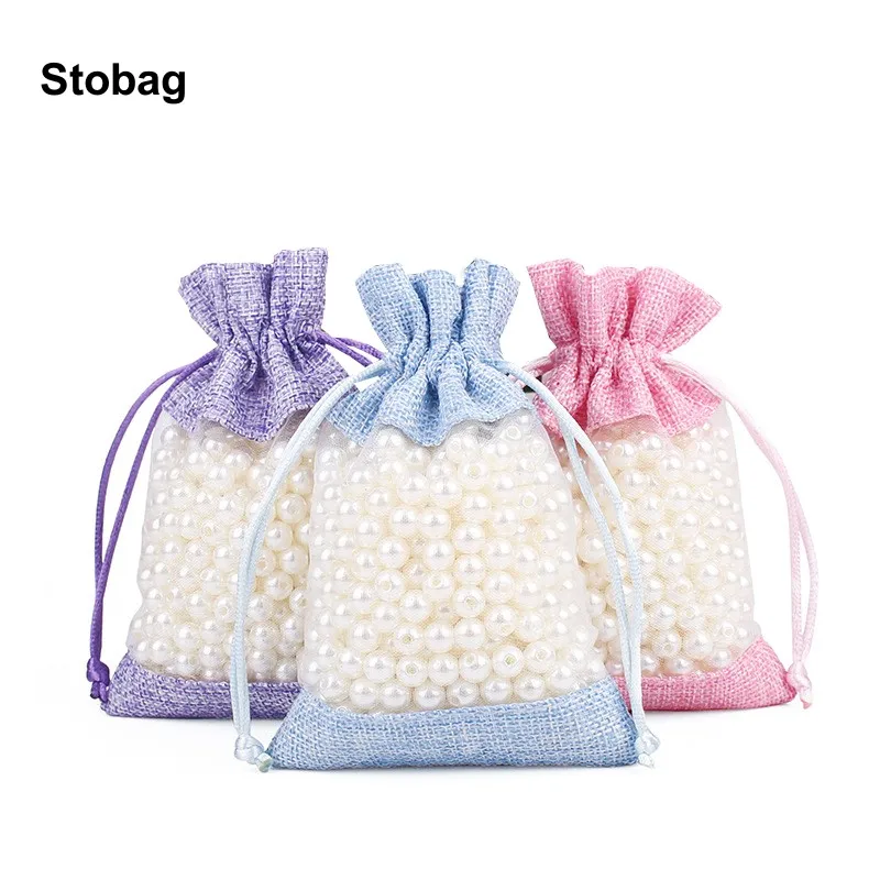 

StoBag 5pcs Linen Drawstring Bags with Window Jewelry Gift Cosmetic Storage Packaging Portable Bundle Pocket Organizer Pouch