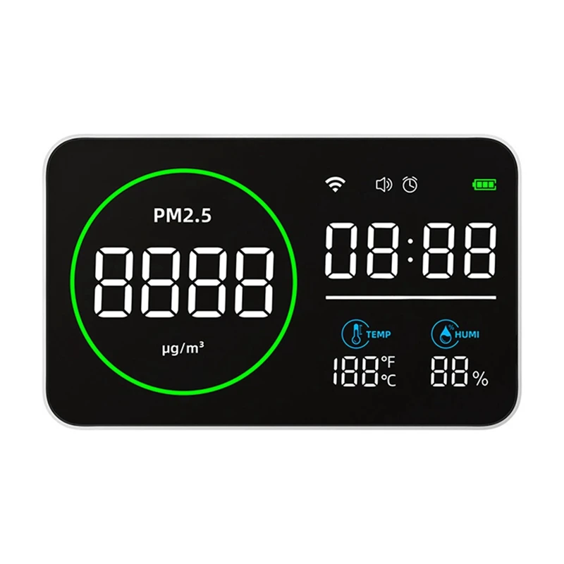 

4 In 1 PM2.5 Temperature/Humidity Air Quality Monitor 10 Inch LED Screen Full Display