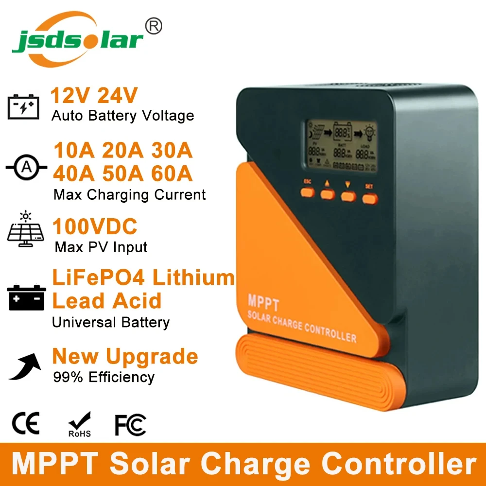 Solar Charger MPPT 10A 20A 30A 40A 50A 60A Solar Charge Controller 12V 24V Auto PV Regulator 100VDC For Lead Acid Lithium Battery