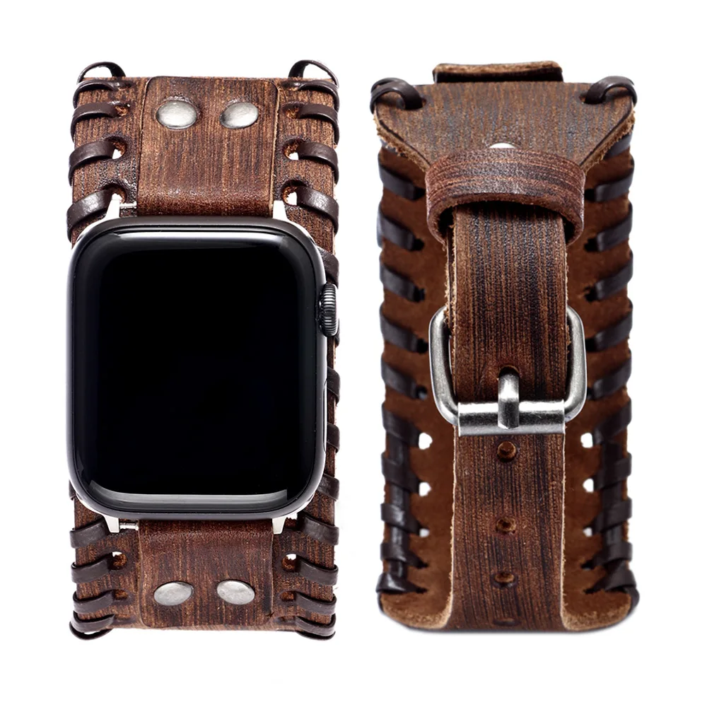 For apple watch 44mm 45mm band series 7 6 se 5 4 41mm 40mm strap for iwatch 3 42mm 38mm leather Cuff band Sports Bra