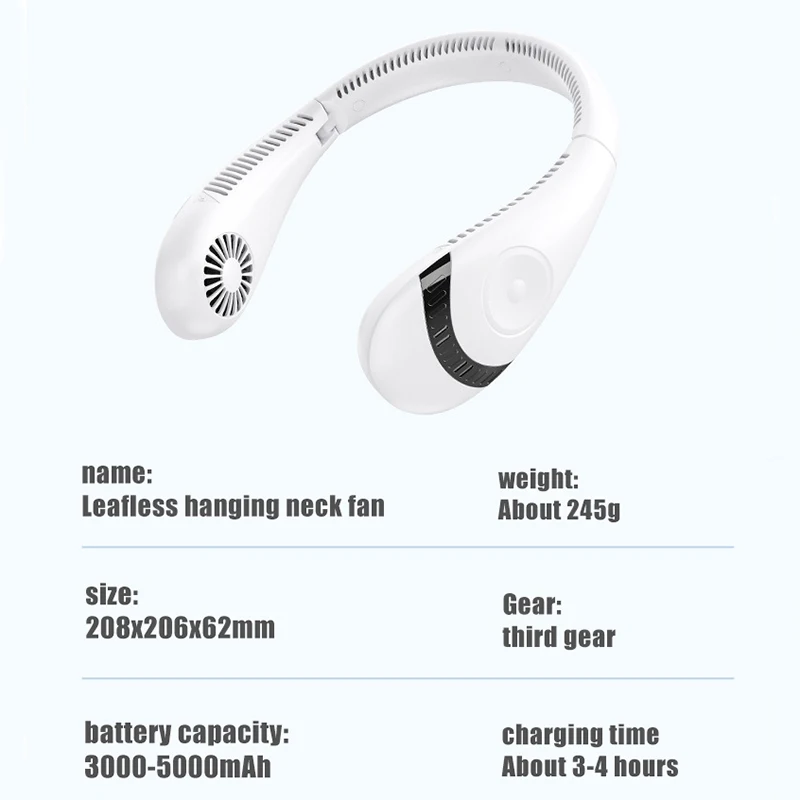 Ventilator portabil de gât suspendat, ventilator portabil de răcire USB, 360 de grade, cu bandă de gât, mini ventilator personal, 5000-3000Mah, reîncărcabil_voghion.com