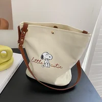Snoopy Canvas Diagonal Cross Bag Youth Fashion Casual Version Ladies Large Capacity Shoulder Bag Solid Color Women Messenger Bag 2