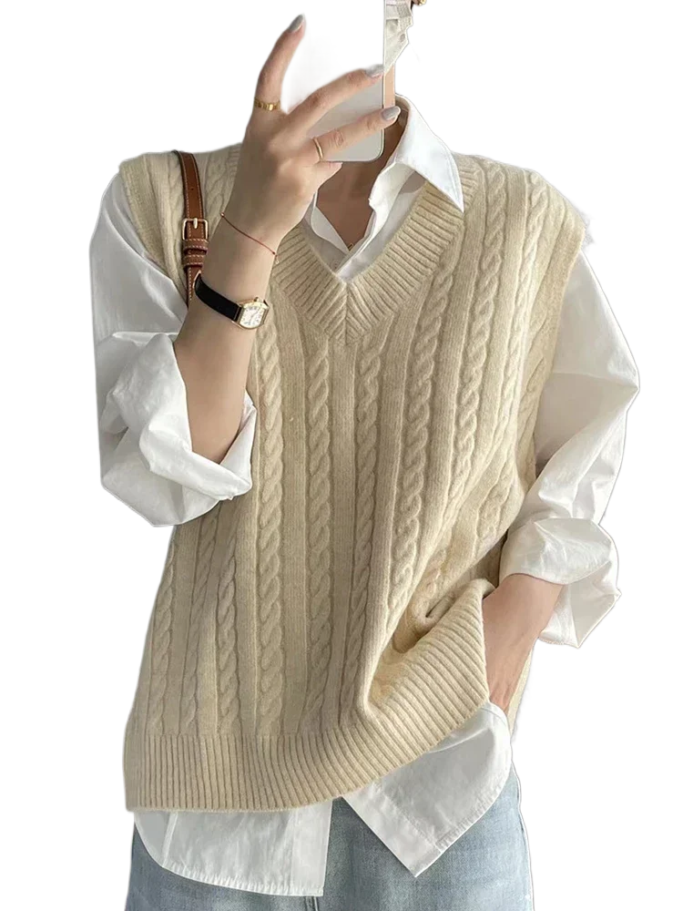 

Женский трикотажный жилет в стиле ретро с V-образным вырезом