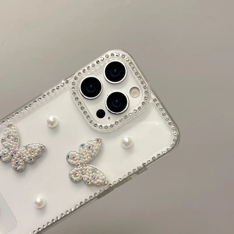 Pearl Butterfly Diamond Phone Case - Elegant Sparkle Cover