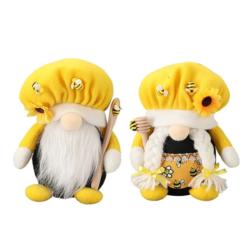 Honeybee Festival Gnome for Doll Shelf Tiered Tray Ornament Elf Dwarf for Home Farmhouse Kitchen Dining Table Decoration