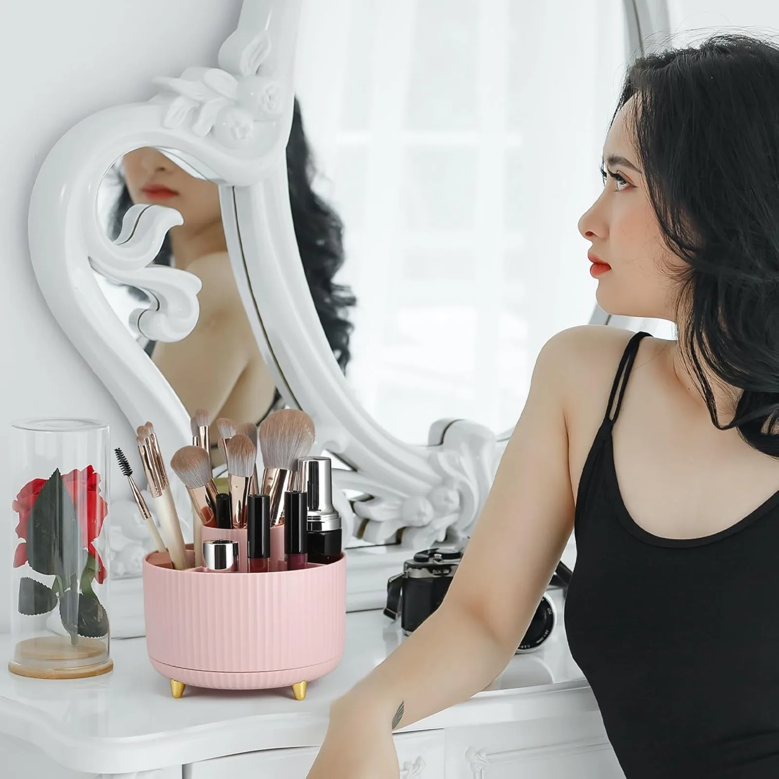 Pencil Holder 360 Degree Rotating Desk Organizer Pen Holder Spinning Makeup Brush Holder 5 Slots Pencil Cup For Desk
