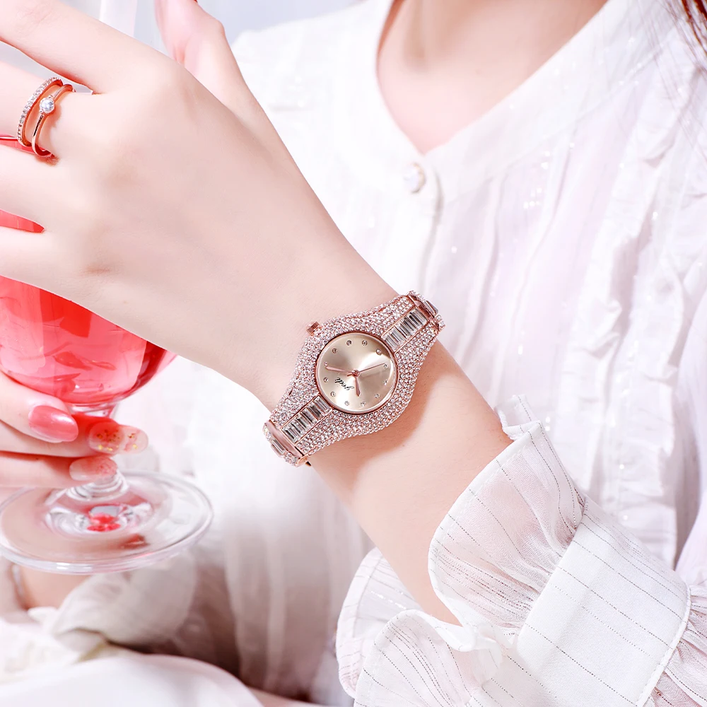 Luxury Women Watches 30M Water Resistance Diamonds Rose Gold Fashion Ladies Quartz Wrist Watch Woman Bling Bling Accessories