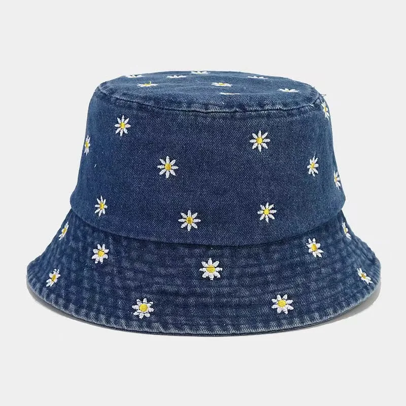 Sombrero de pescador bordado de Little Daisy para mujer, sombrilla versátil y protector solar, moda de primavera y verano, espectáculo de cara pequeña