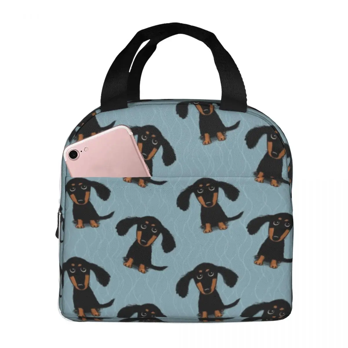 Longhaired Dachshund Puppy Dog Lunch Bags Waterproof Insulated Oxford Cooler Bag Animal Thermal School Lunch Box for Women Girl